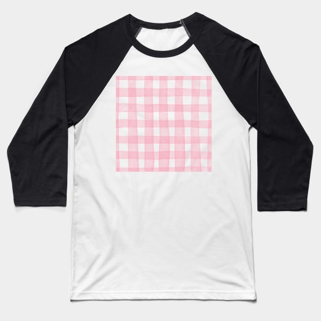 Pink Plaid Watercolor Gingham Baseball T-Shirt by MollyFergusonArt